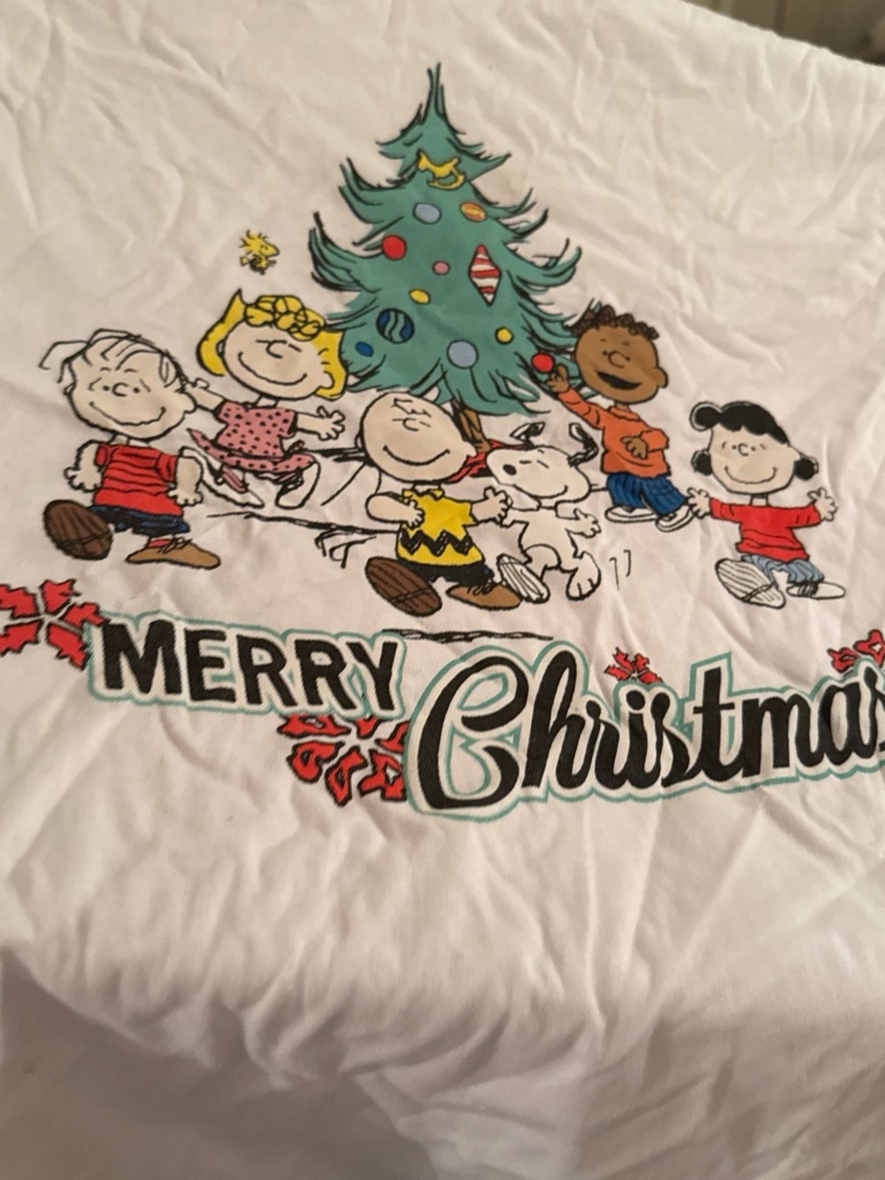 Peanuts White Graphic Tee with Multicolor Holiday Print